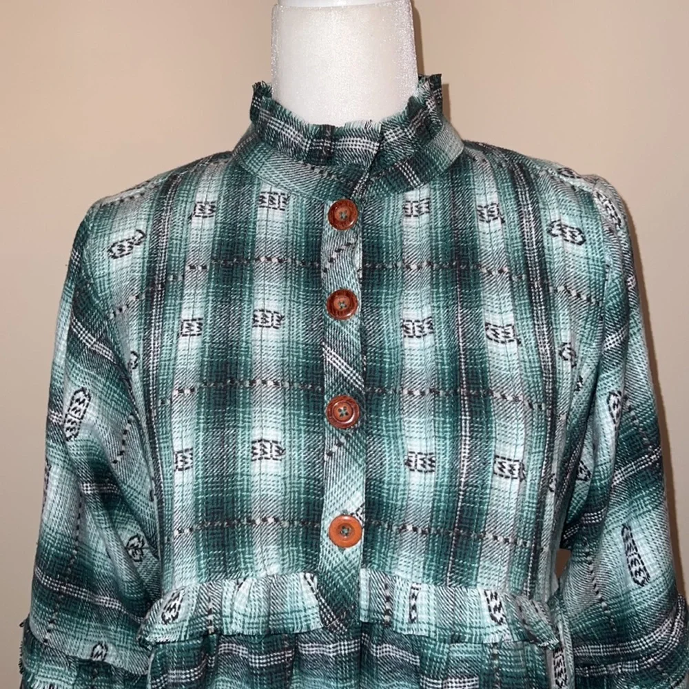 Free People Redwood Flannel Mini Dress Green - Picture 6 of 16